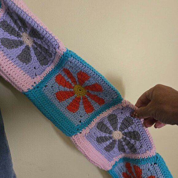 Mystree Crochet Sleeve Medium Wash Denim Jacket Bohemian Size M - Picture 9 of 11